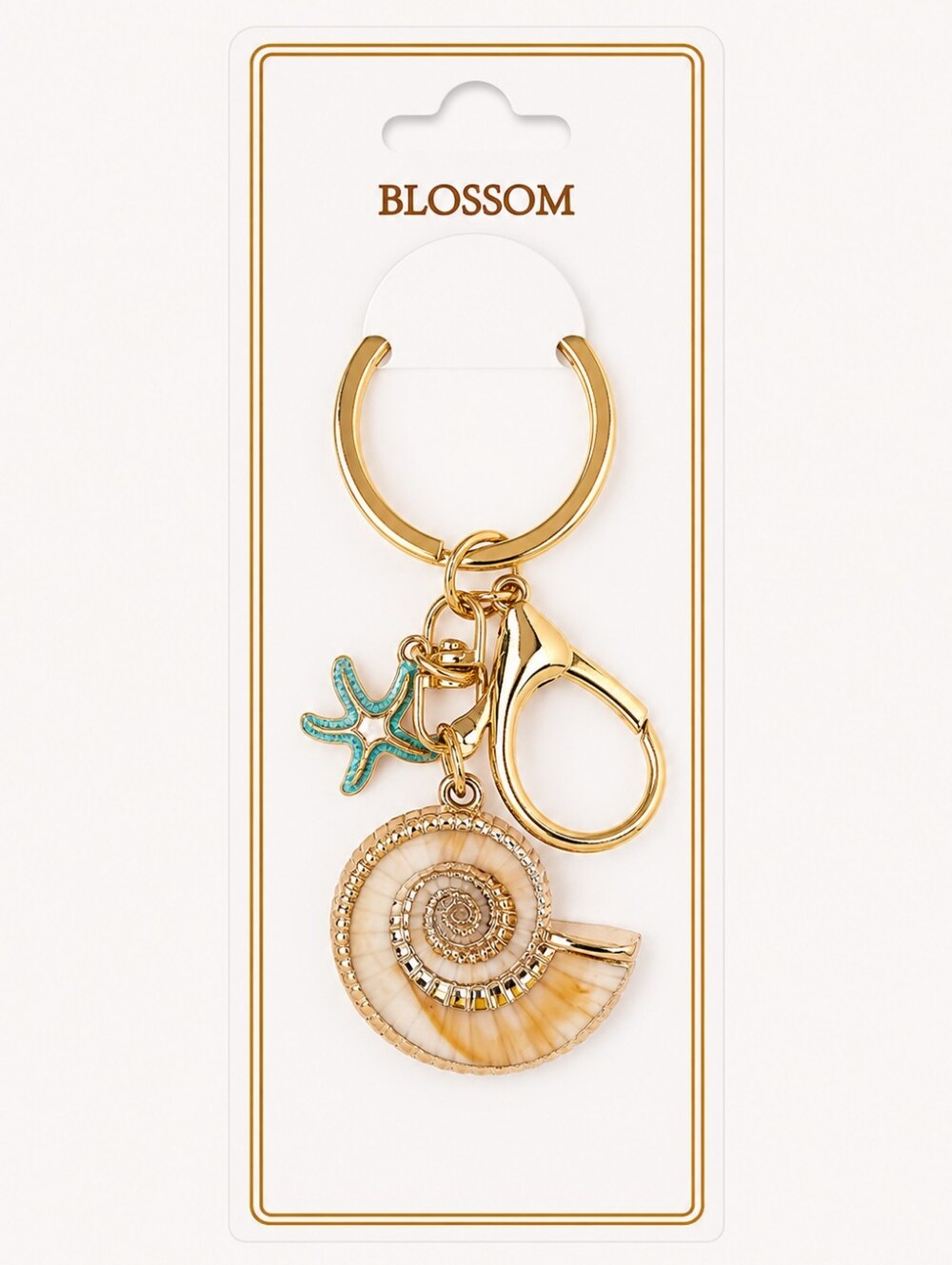 Sparkling Seashell Keychain Bag Charm Nautical Coastal Starfish